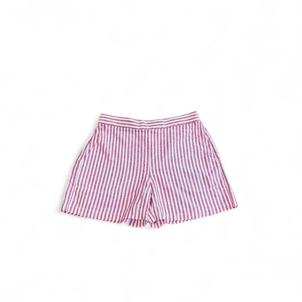 White and Pink Striped Coastal Linen Blend Shorts Banana Republic Size M